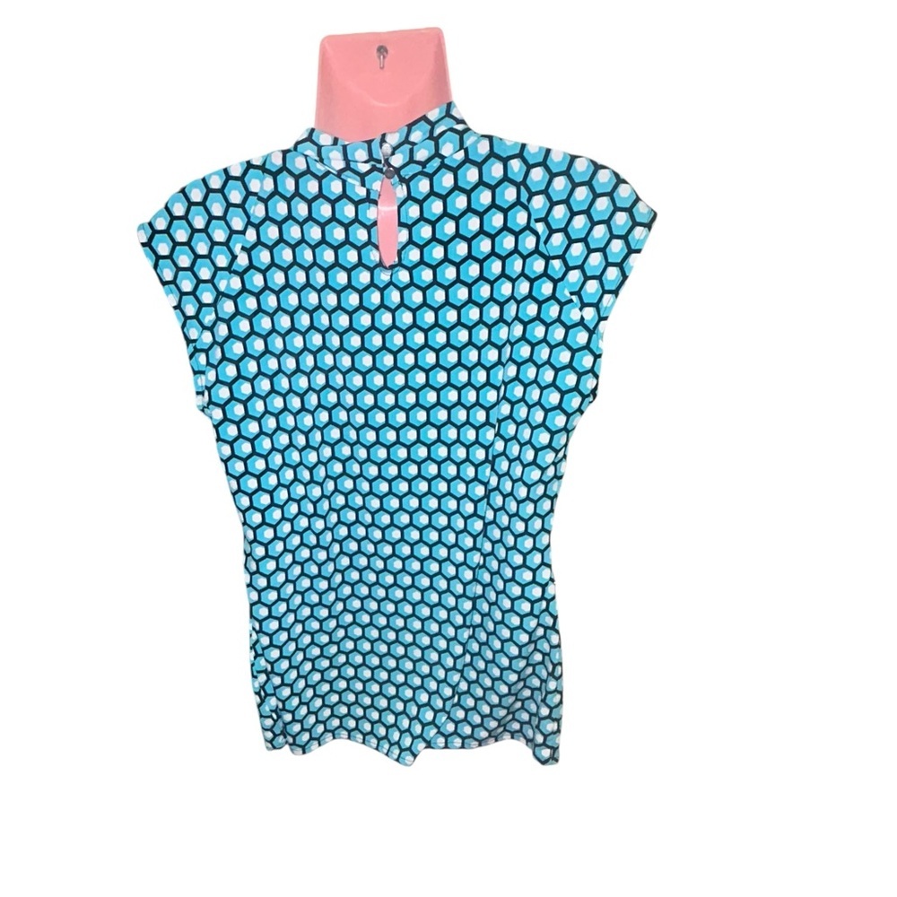 Worthington Turquoise Black Stretch Blouse Women’s Size Medium Short sleeve top - Picture 5 of 9